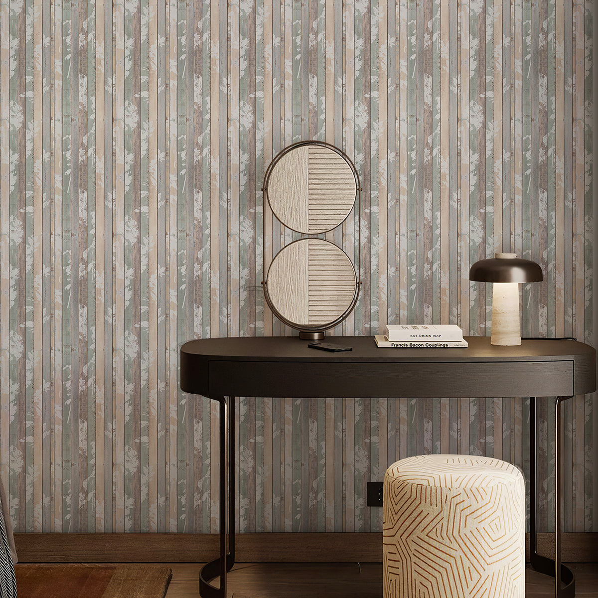 jiffdiff Wabi Sabi Distressed Stripe Wallpaper, entryway desk accent wall for USA home renovation