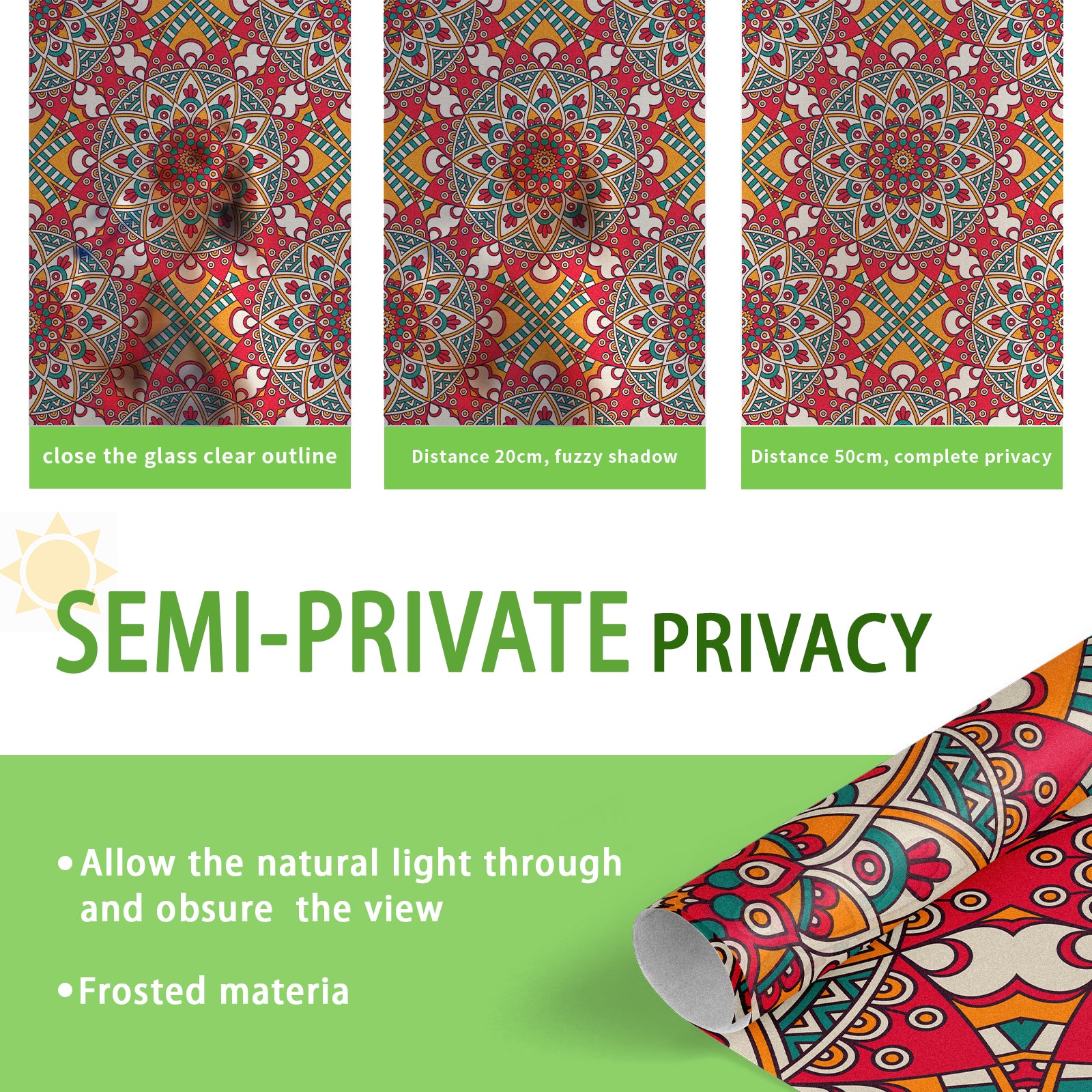 Bohemian Red Mandala Decorative Static Window Film