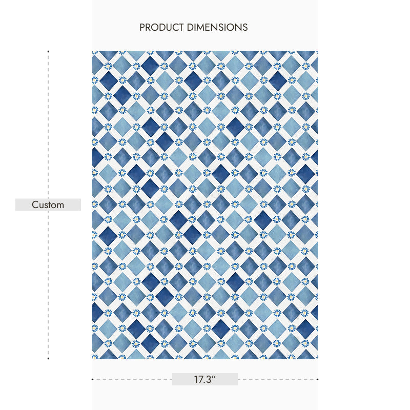 Retro blue-and-white diamond pattern Peel and Stick Wallpaper