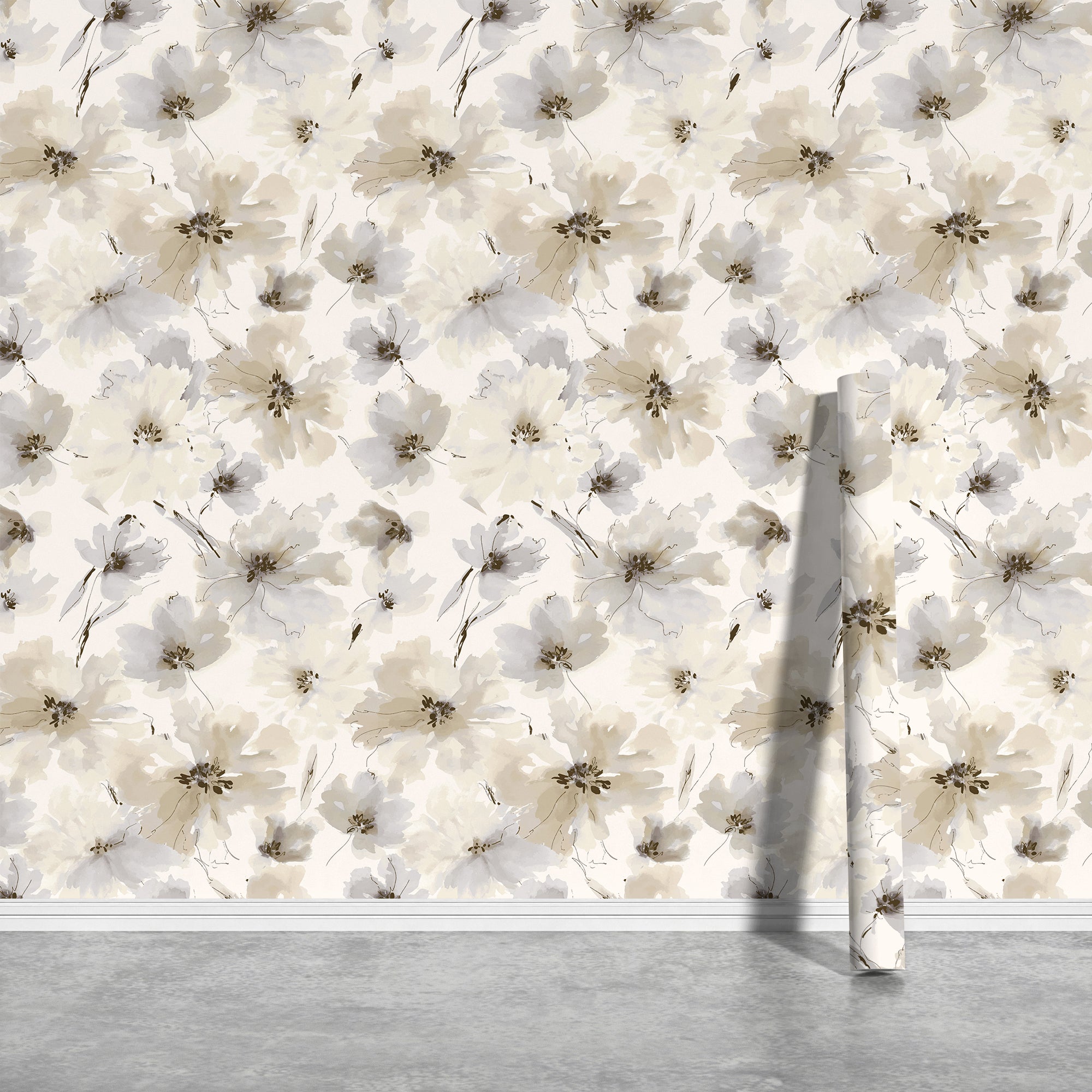 Biege Watercolor Flower Removable Peel and Stick Wallpaper