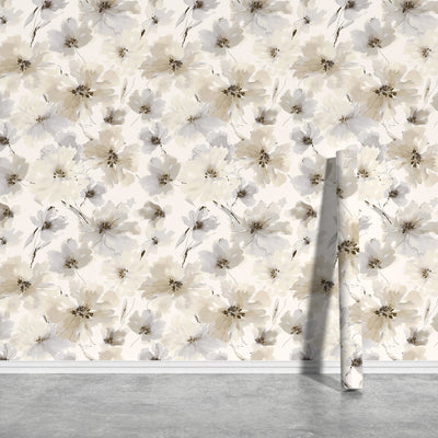 Biege Watercolor Flower Removable Peel and Stick Wallpaper