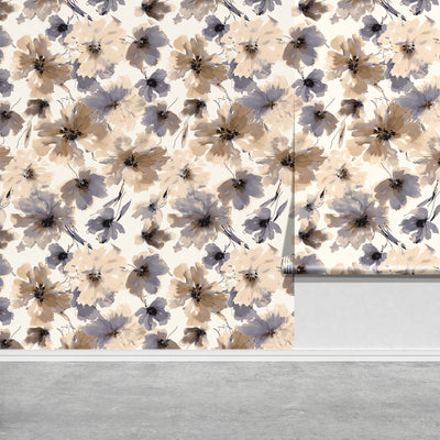 Biege Watercolor Flower Removable Peel and Stick Wallpaper