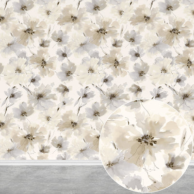 Biege Watercolor Flower Removable Peel and Stick Wallpaper