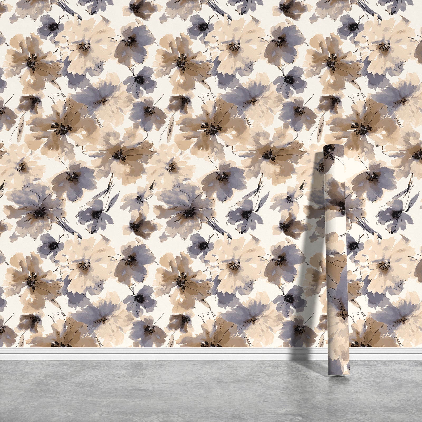 Biege Watercolor Flower Removable Peel and Stick Wallpaper