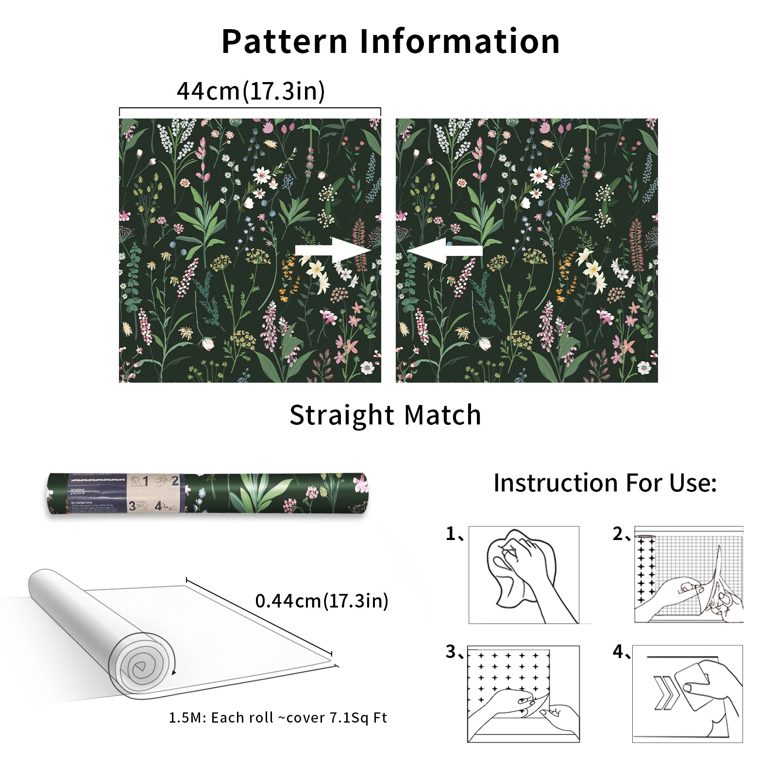 Green Meadow Botanical Floral Peel and Stick Wallpaper