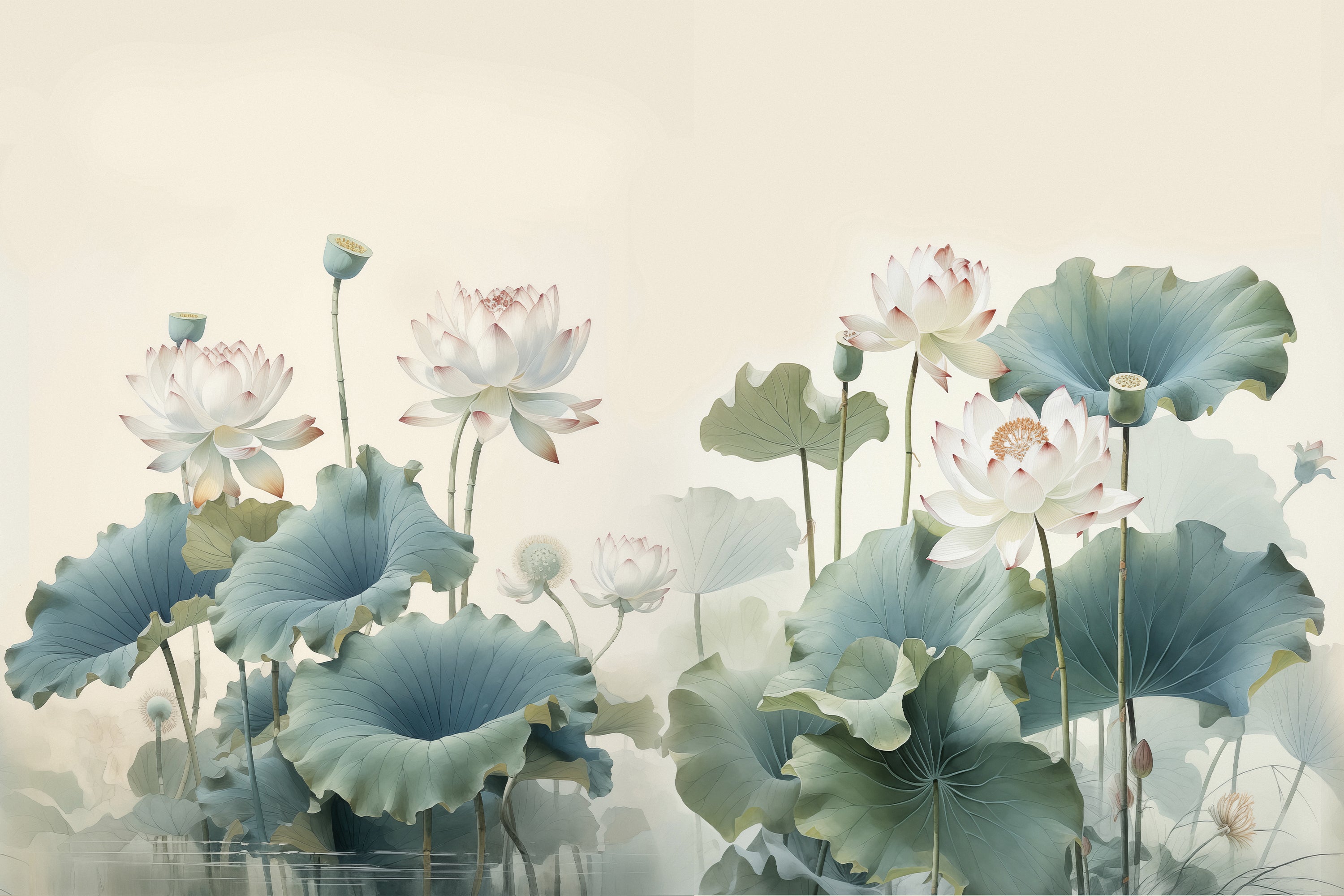 Close-up detail of lotus Pond Peel and Stick Wall Mural showing the pattern, texture and finish