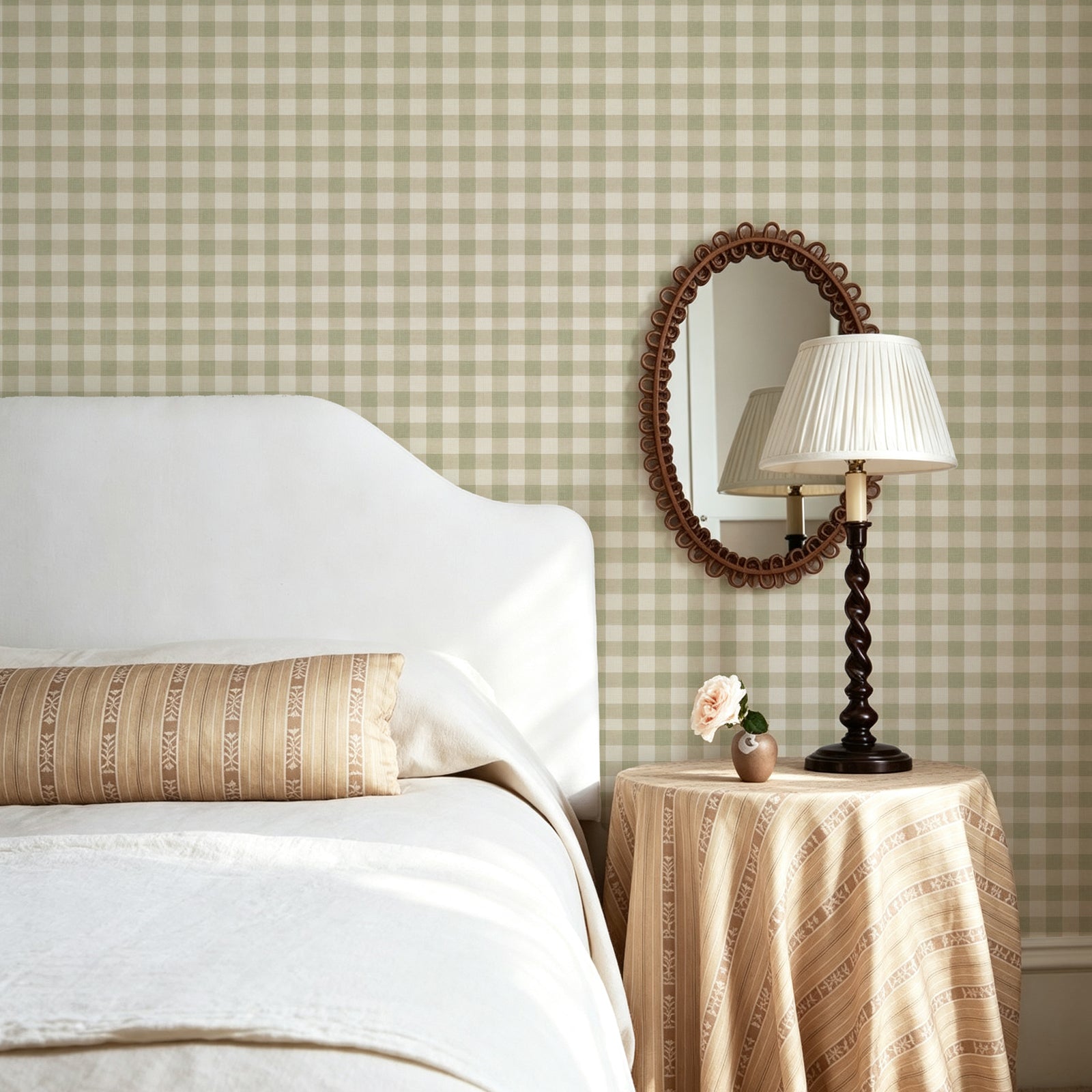 Wheat Field Gingham Warm Linen Peel and Stick Wallpaper