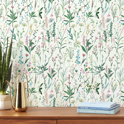 Green Meadow Botanical Floral Peel and Stick Wallpaper