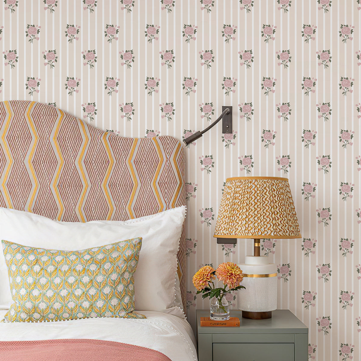 Blush Rose Stripe Peel and Stick Wallpaper