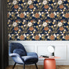 Vintage-Tapete im Landhausstil mit Blumenmuster in Grau