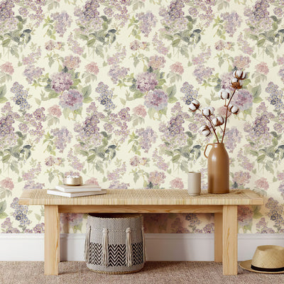 Purple Lilac Floral Vintage Peel and Stick Wallpaper