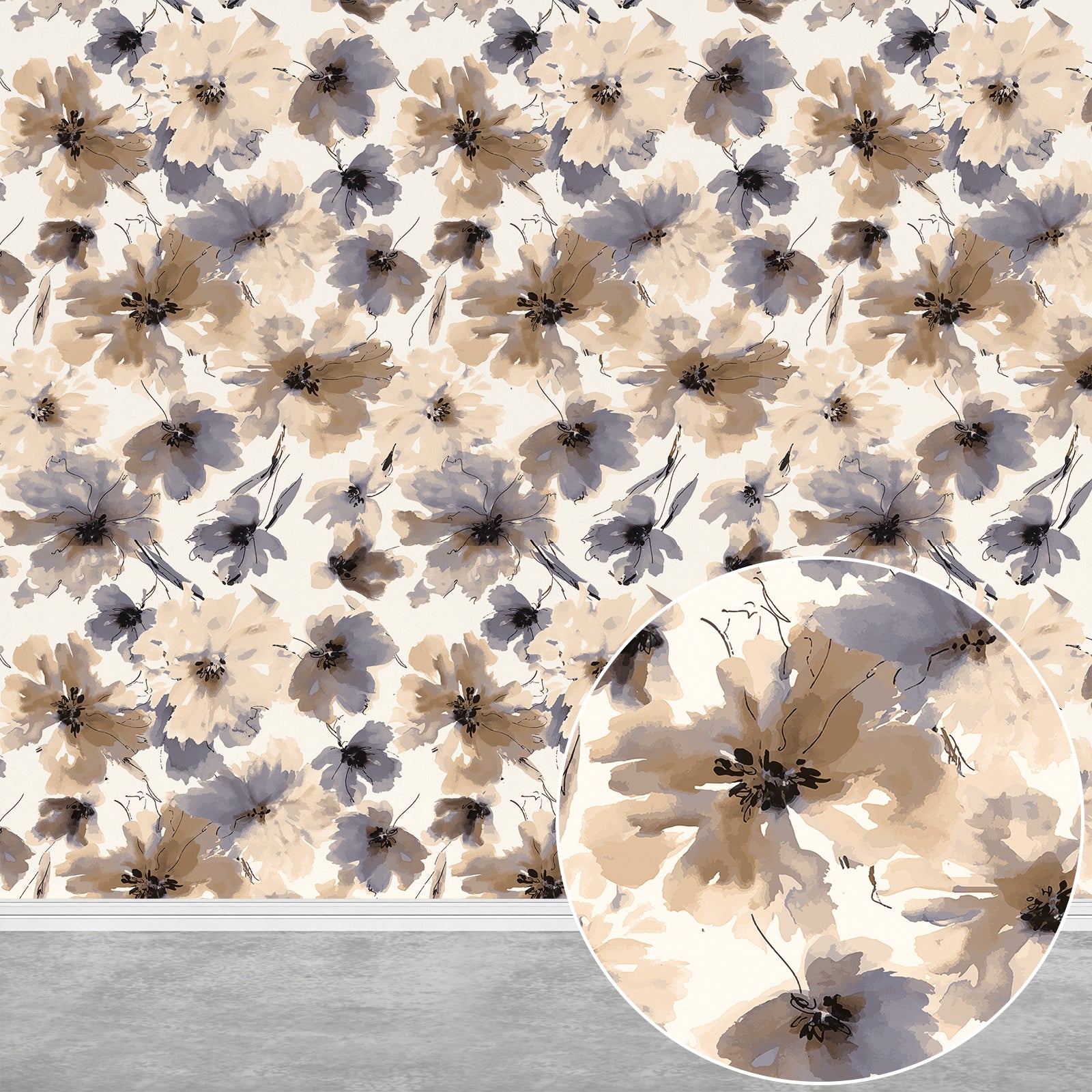 Biege Watercolor Flower Removable Peel and Stick Wallpaper