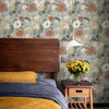 Vintage-Tapete im Landhausstil mit Blumenmuster in Grau
