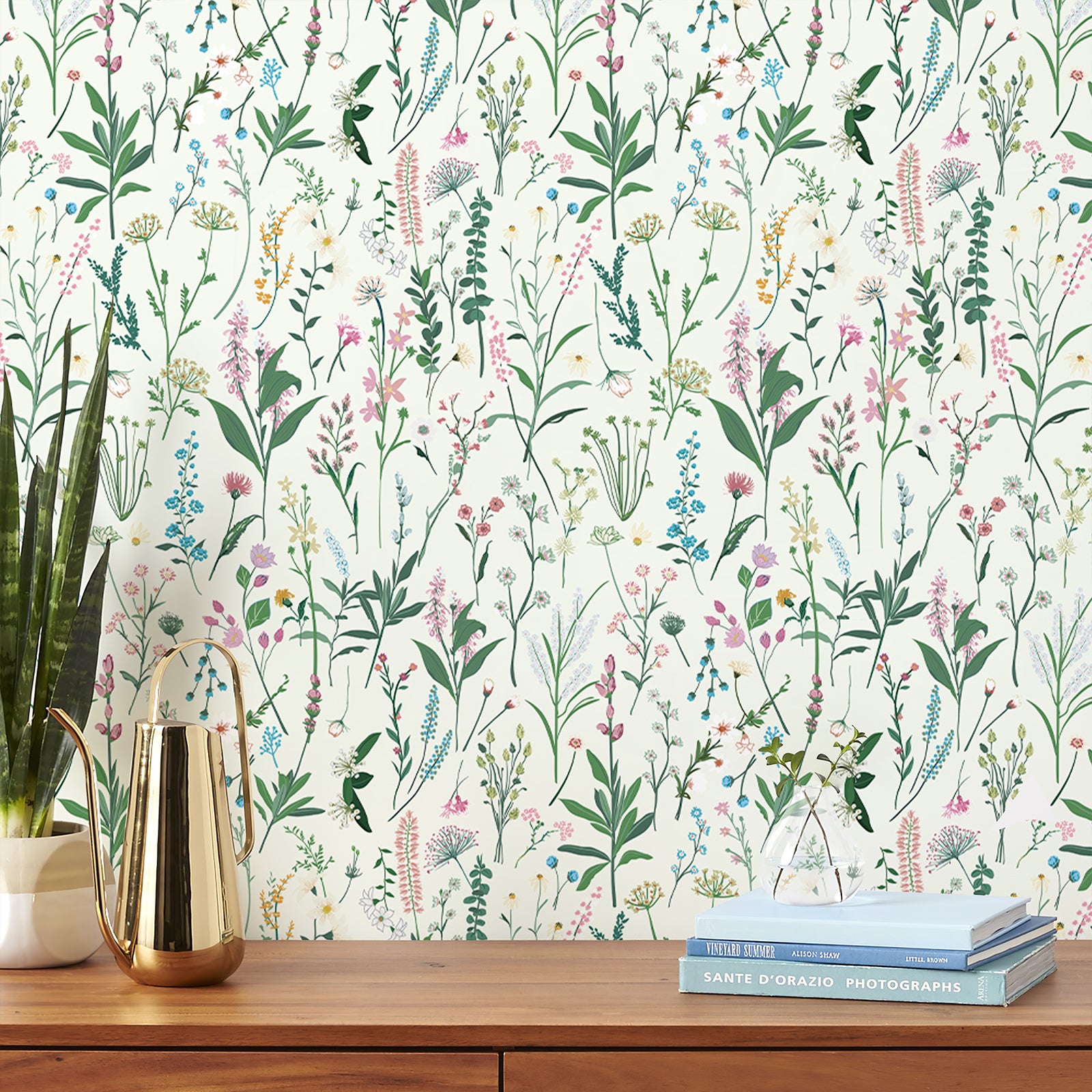 Green Meadow Botanical Floral Peel and Stick Wallpaper