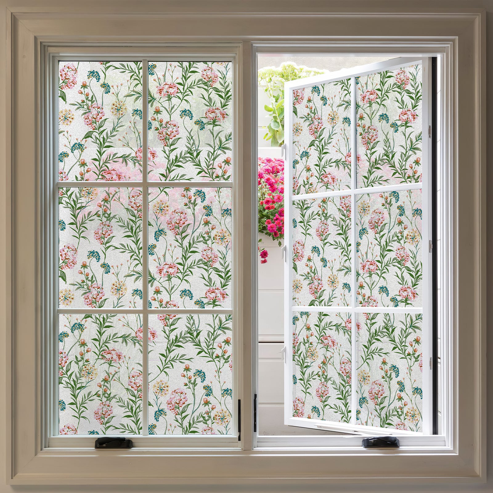 Vintage Rosemary Floral Static Cling Decorative Window Film