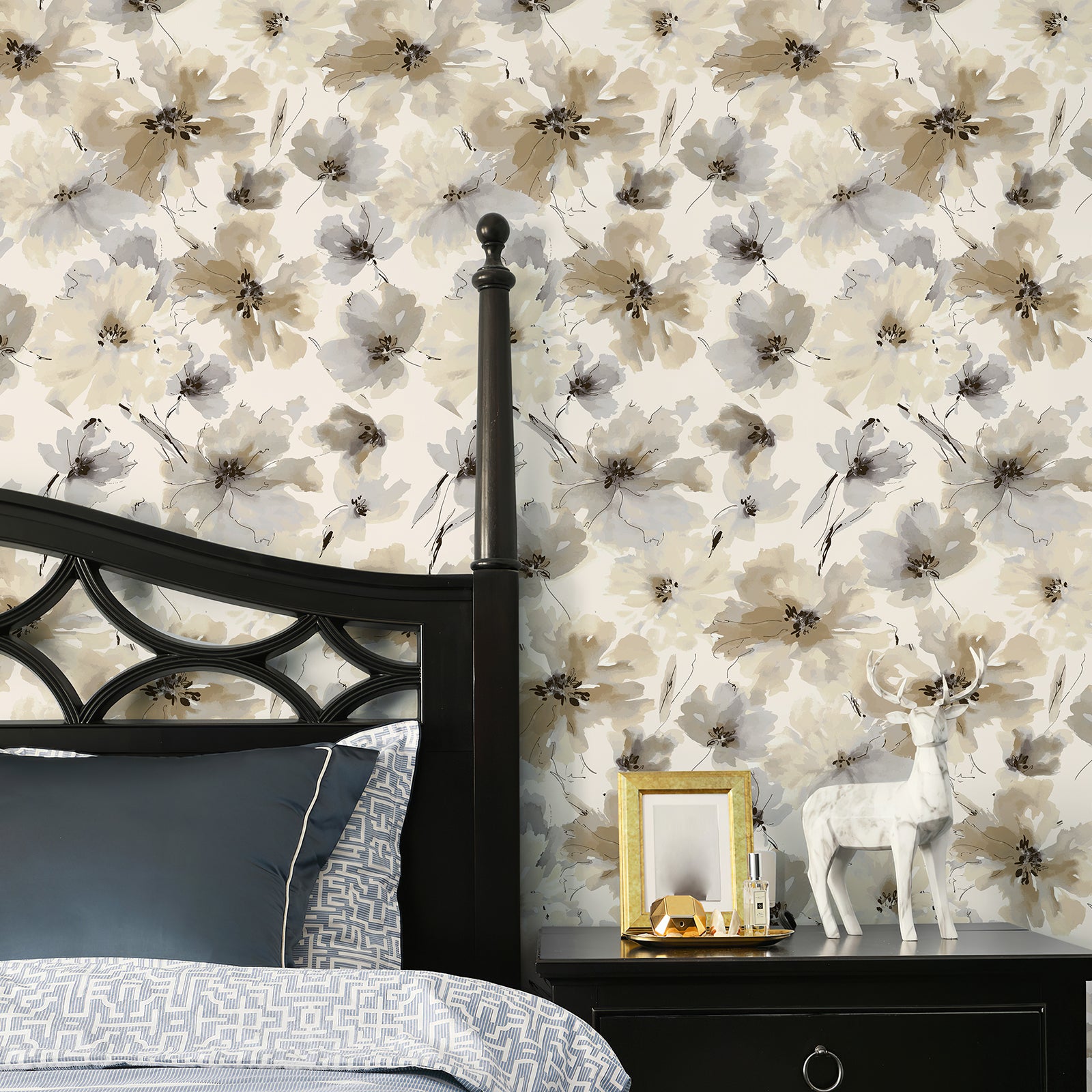 Biege Watercolor Flower Removable Peel and Stick Wallpaper