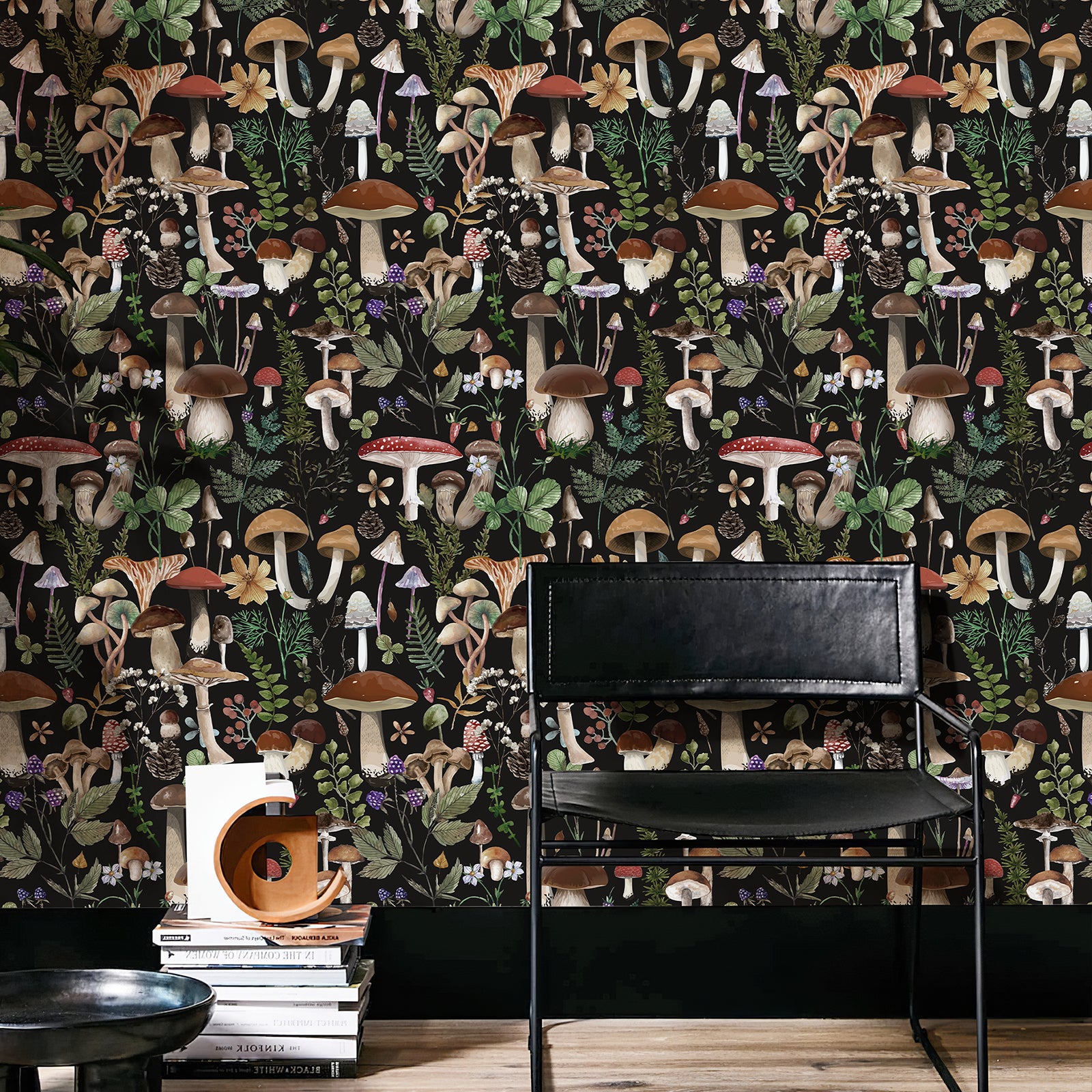 Boho Leaf Forest Mushroom Wallpaper