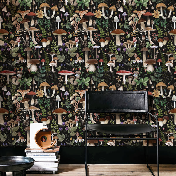 Boho Leaf Forest Mushroom Wallpaper