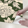 Green Floral Line Botanical Peel and Stick Wallpaper