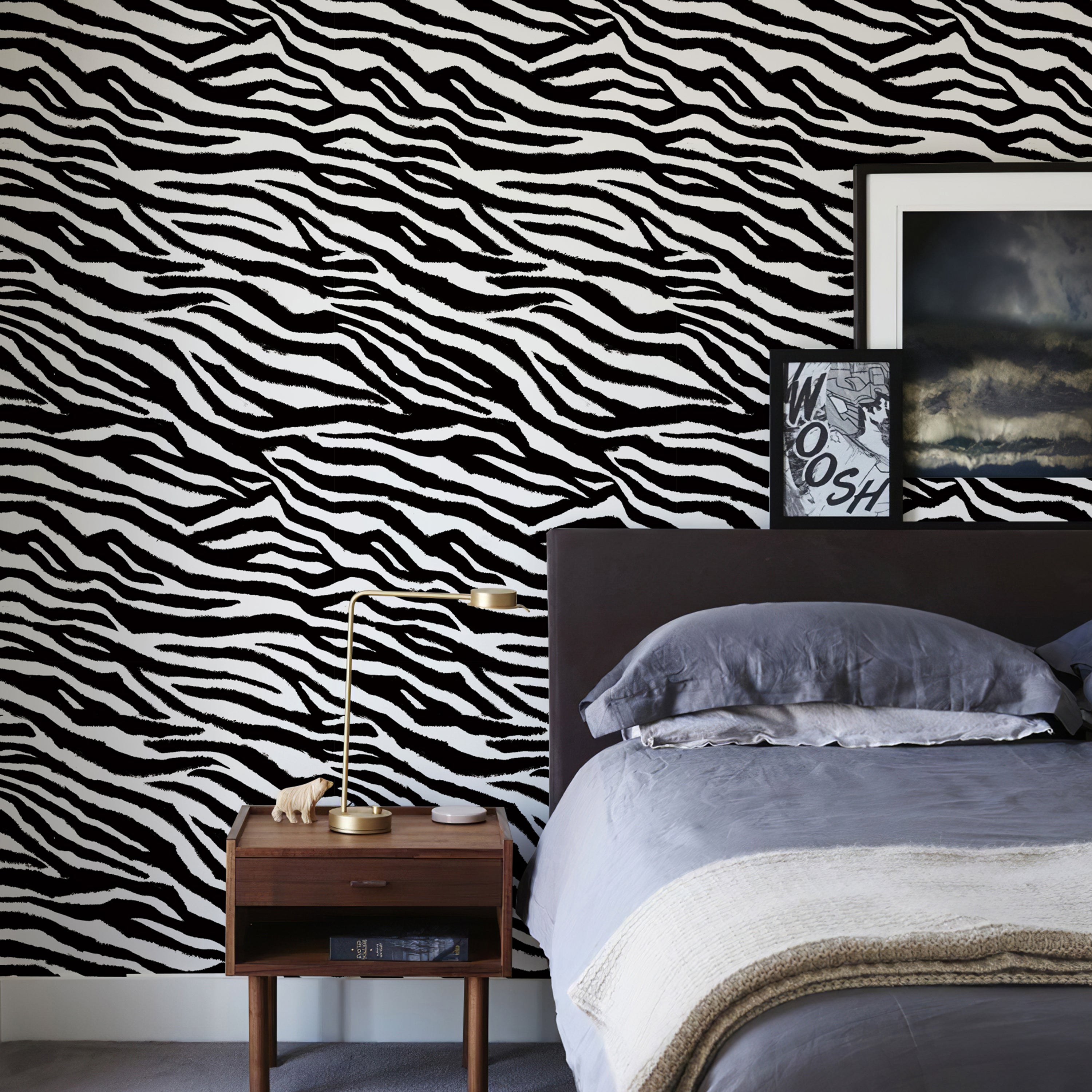 Black & White Zebra Stripe Peel and Stick Wallpaper