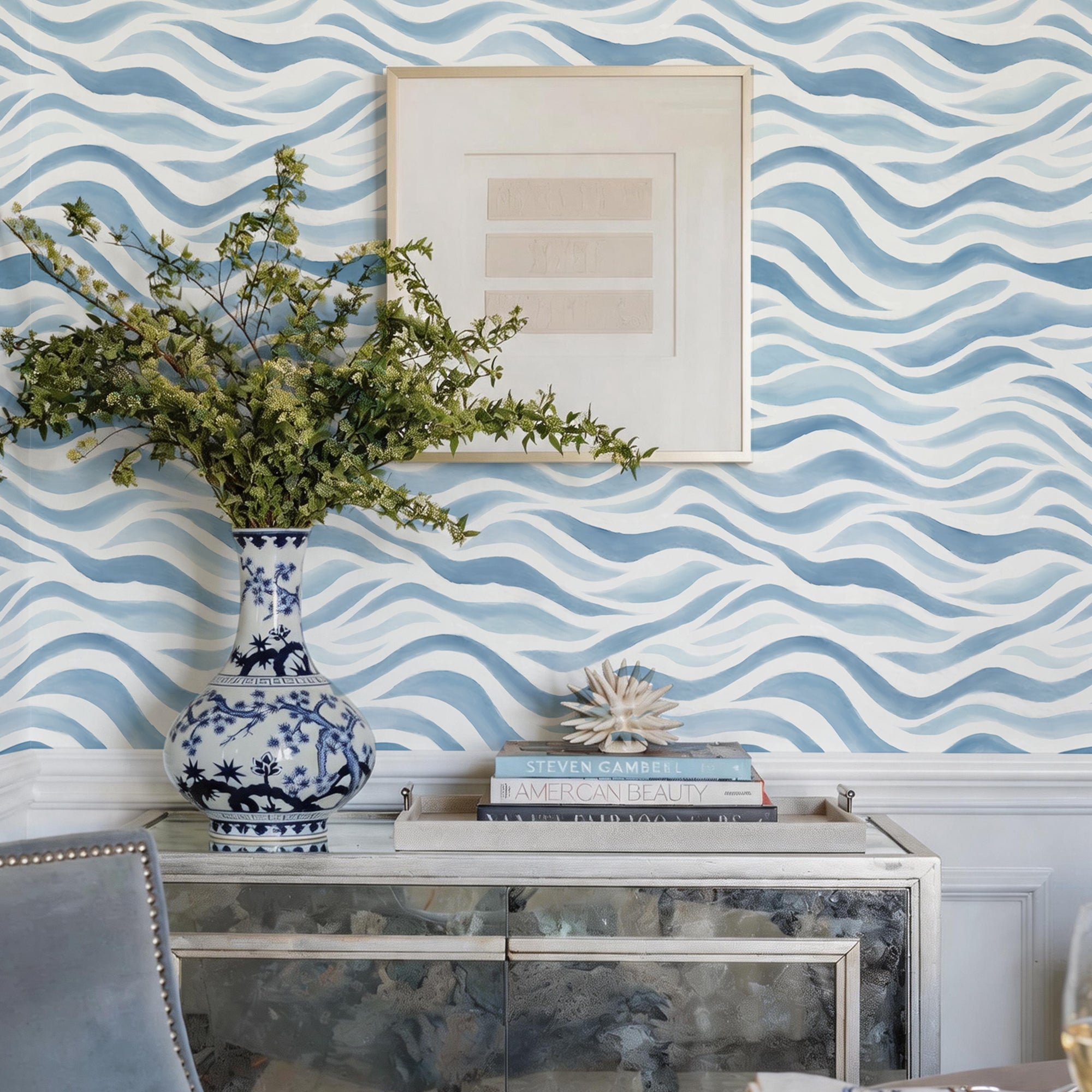 Looking out at the light blue waves Peel and Stick Wallpaper