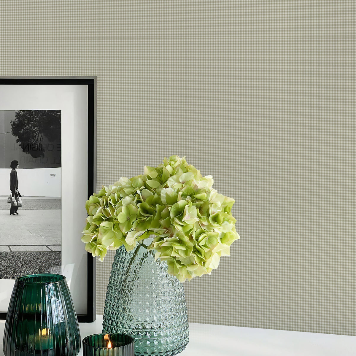 Oatmeal Gingham Warm Neutral Textured Peel and Stick Wallpaper
