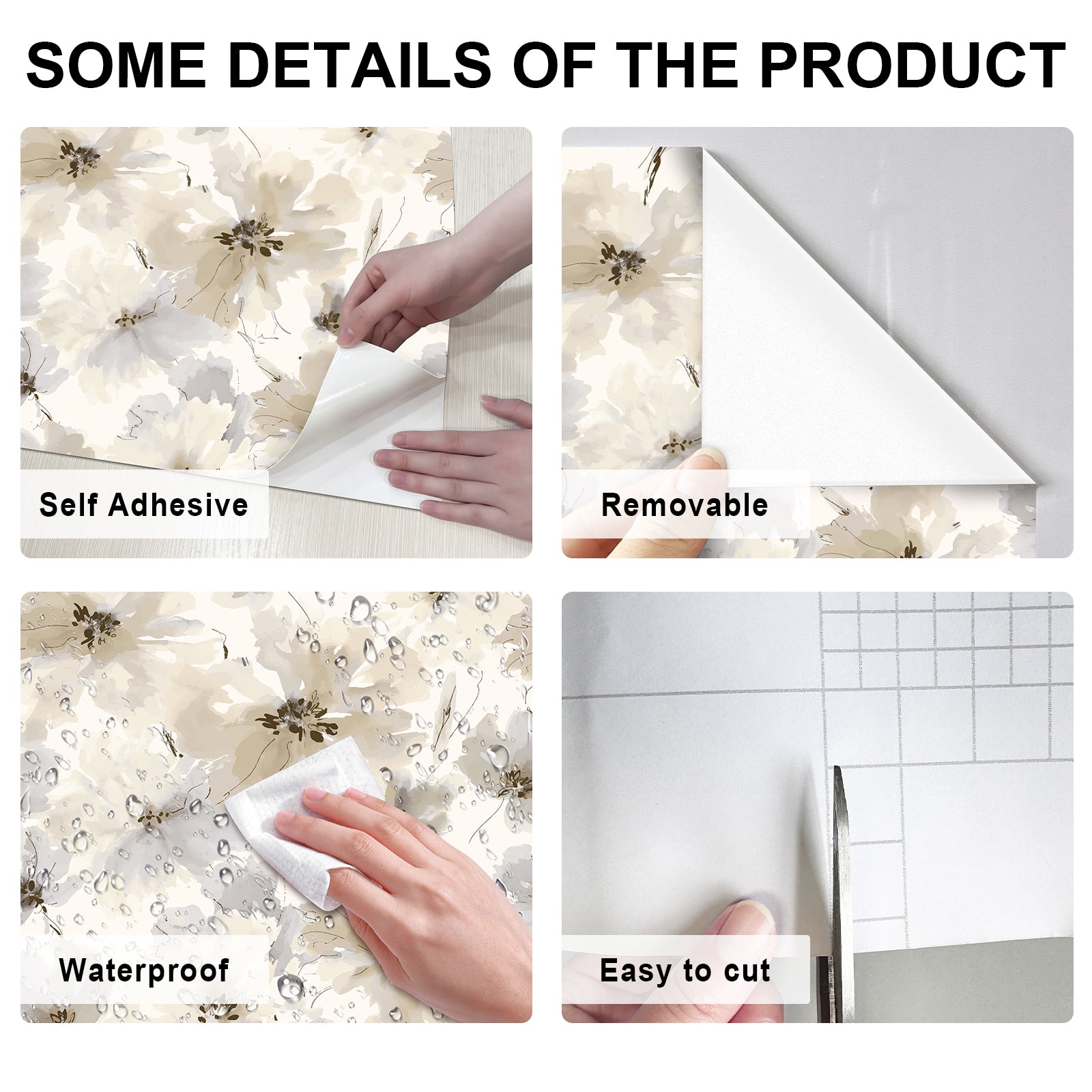 Biege Watercolor Flower Removable Peel and Stick Wallpaper