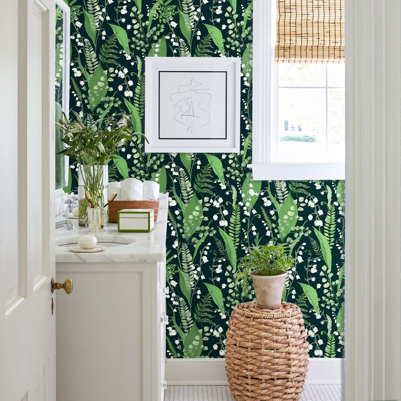 Vintage Floral Wallpaper Peel and Stick Wallpaper Green Leaf Lily