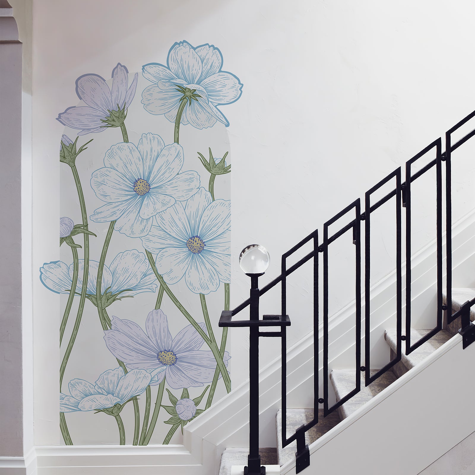Arch Blue Large Flowers Peel and Stick Wall Decal