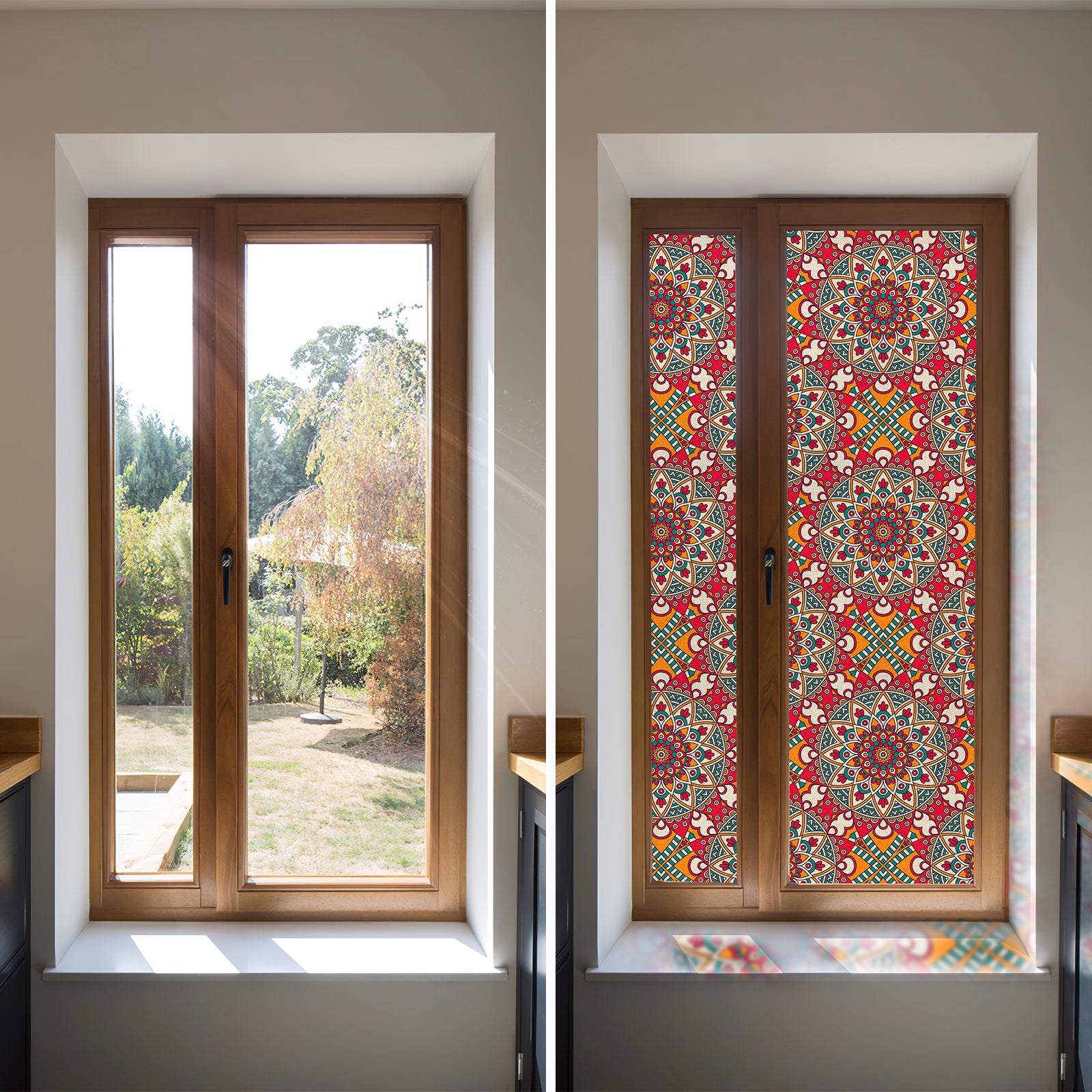 Bohemian Red Mandala Decorative Static Window Film