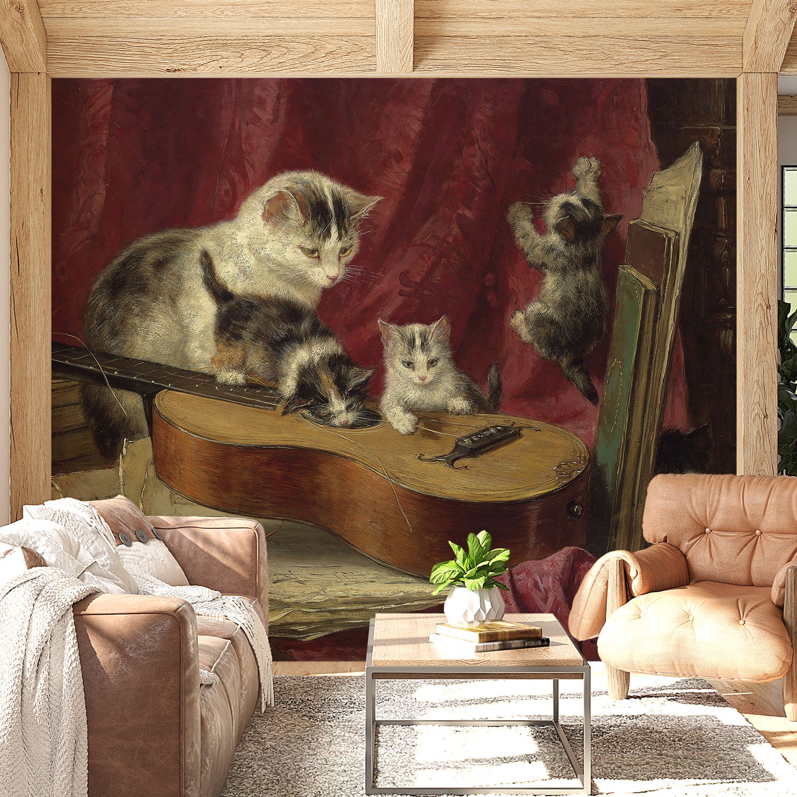 Cat Family & Guitar Peel and Stick Wall Mural