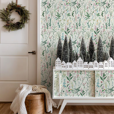 Green Meadow Botanical Floral Peel and Stick Wallpaper