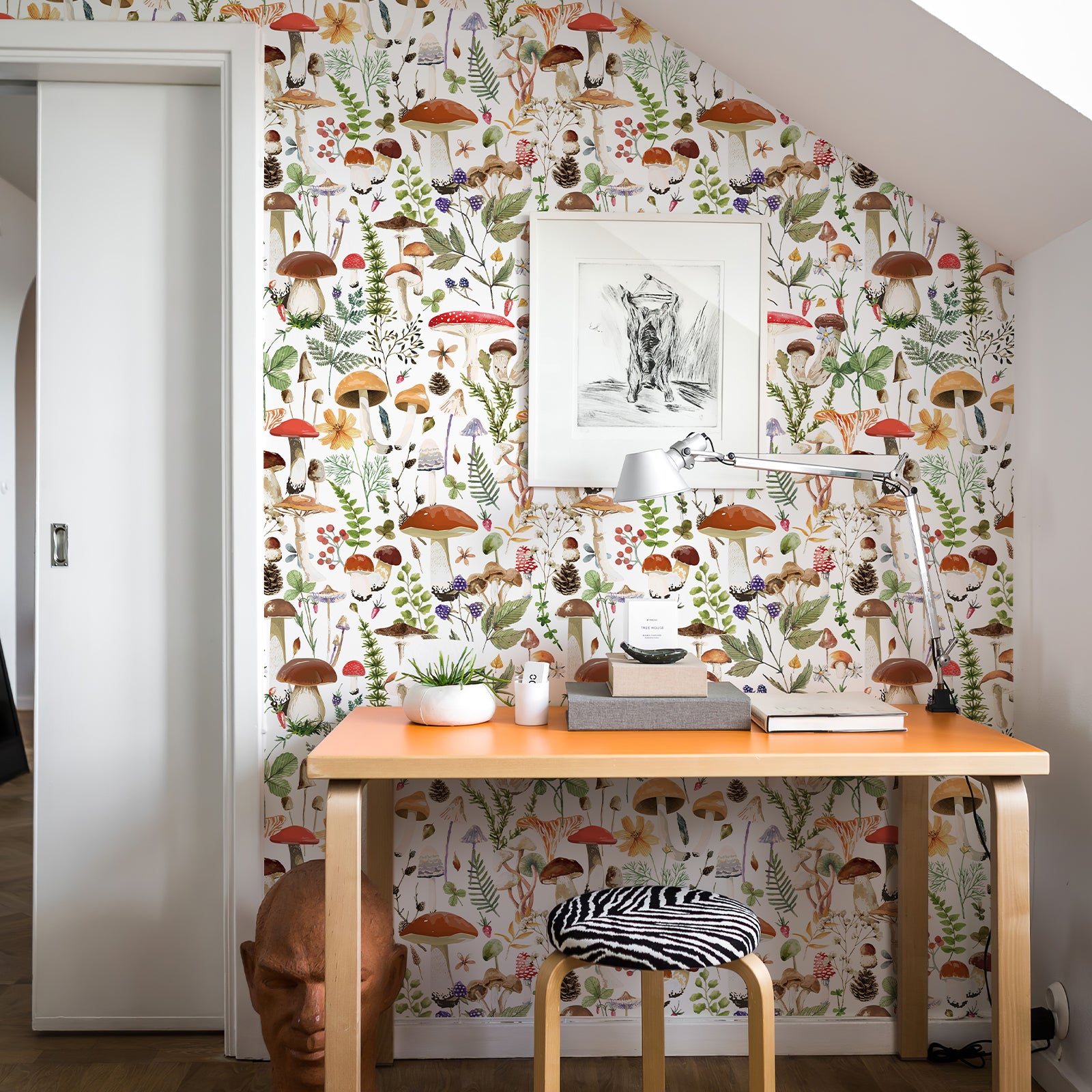 Boho Leaf Forest Mushroom Wallpaper