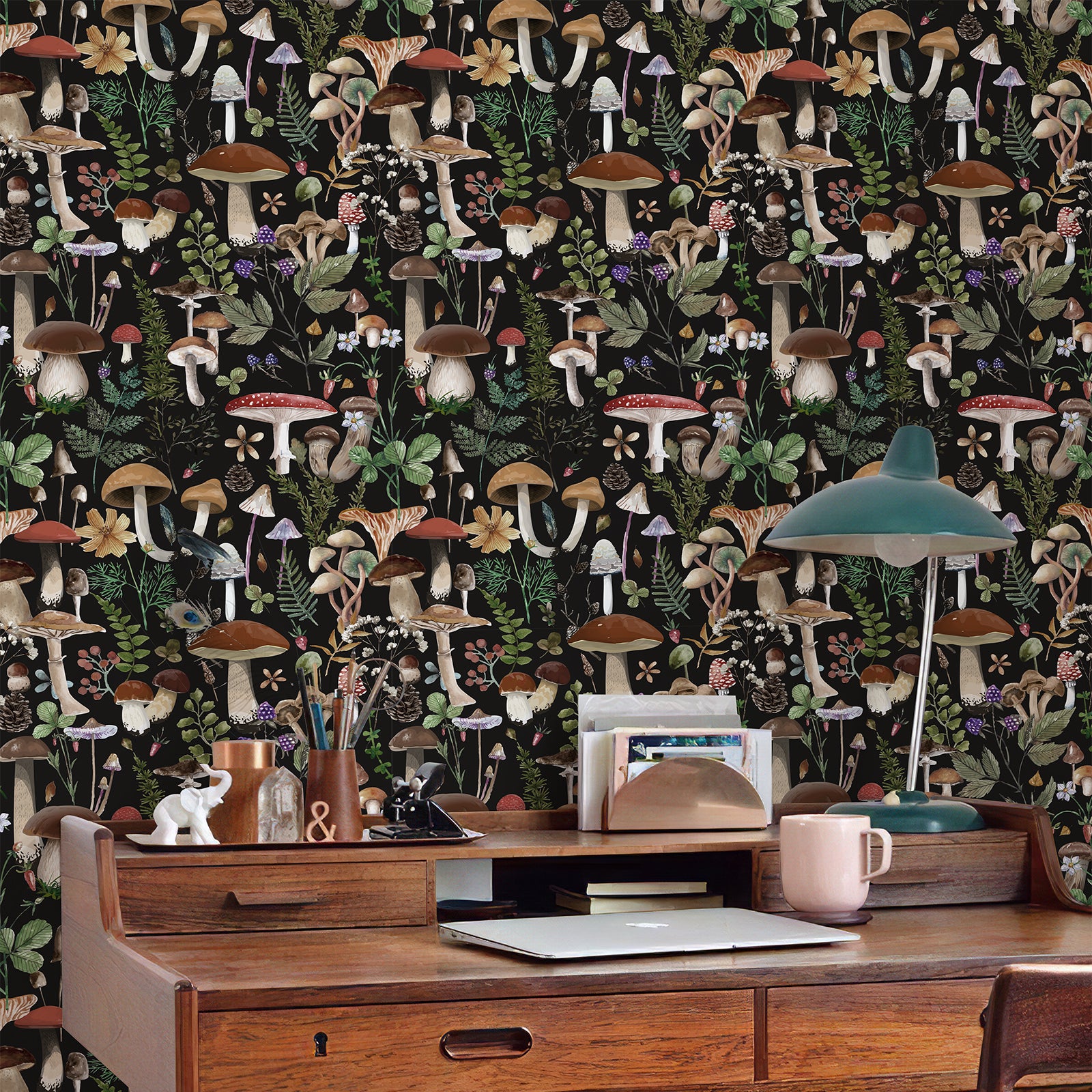 Boho Leaf Forest Mushroom Wallpaper