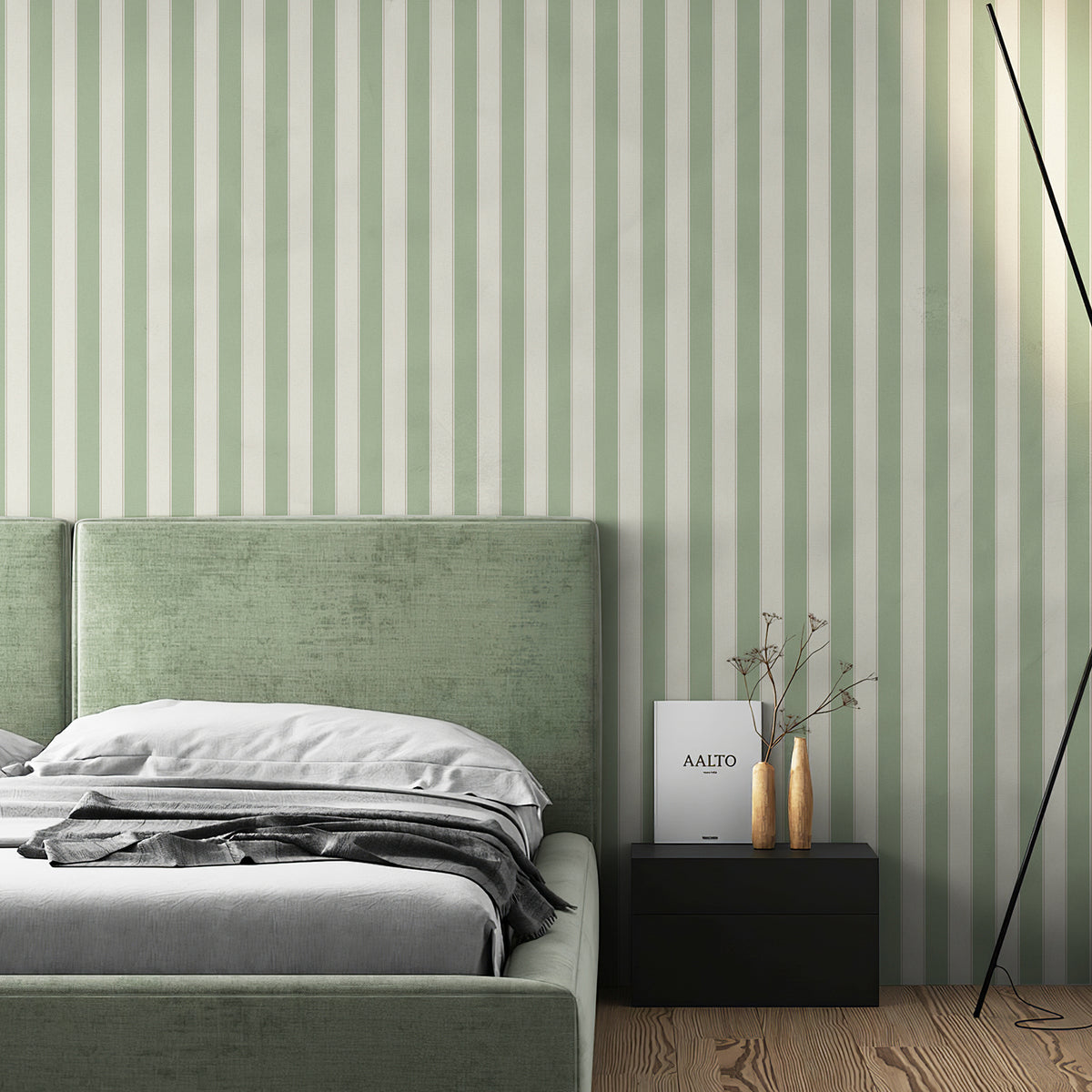 Sage Green Linen Texture Vertical Stripe Wallpaper