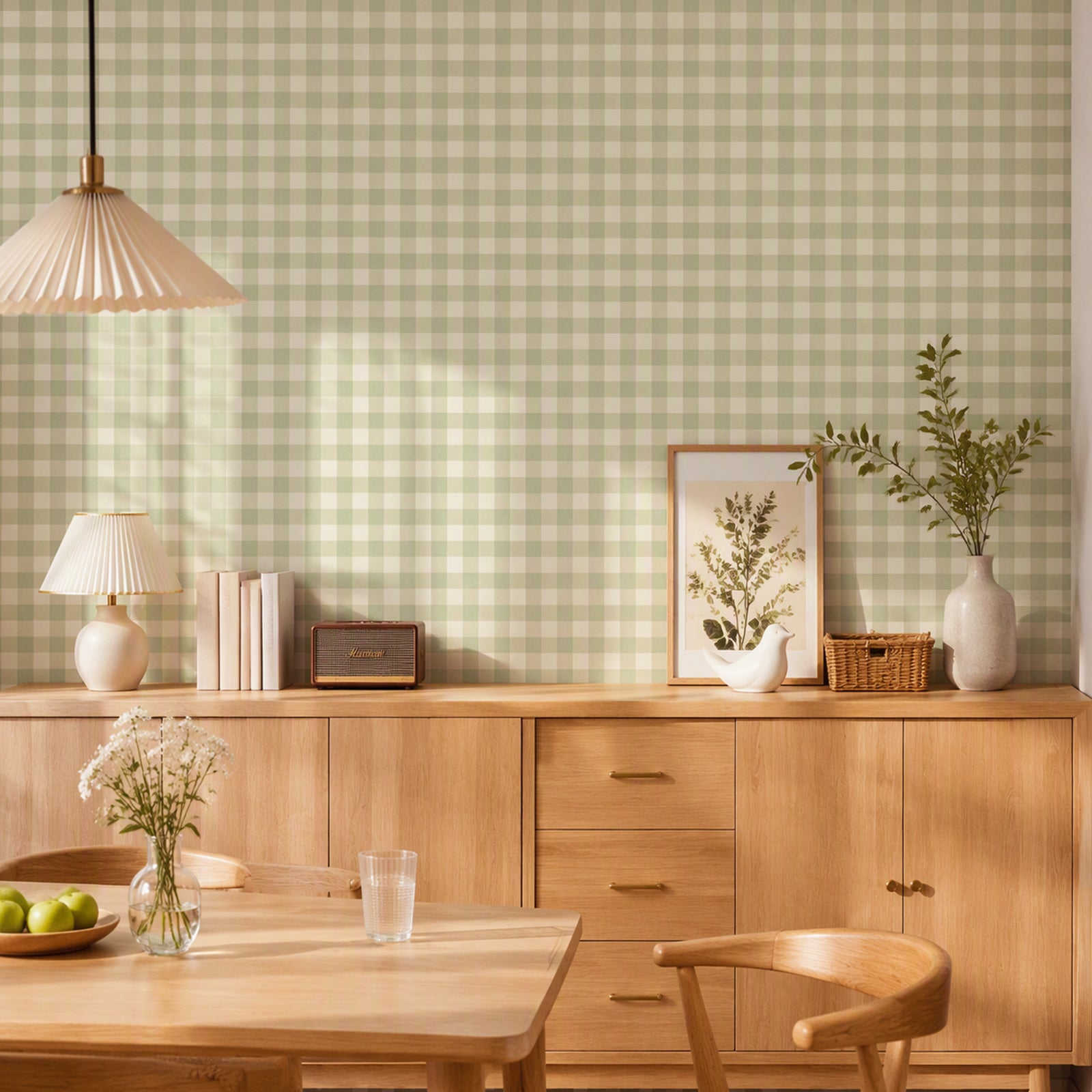 Wheat Field Gingham Warm Linen Peel and Stick Wallpaper