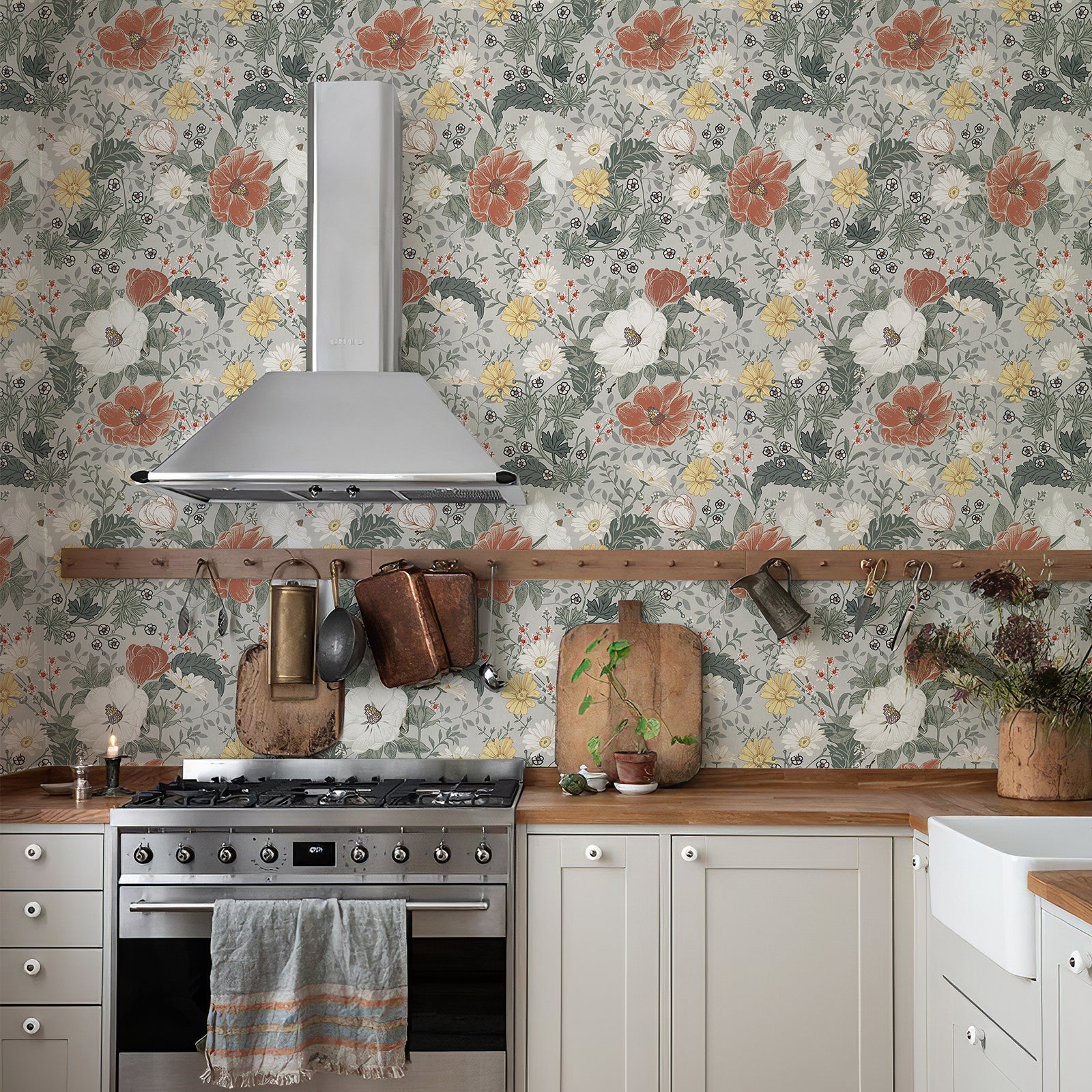 Vintage Farmhouse Botanical Wallpaper
