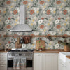 Vintage-Tapete im Landhausstil mit Blumenmuster in Grau
