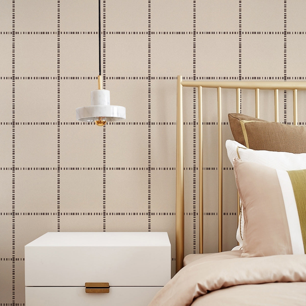 Cream Coffee Grid French Vintage Peel and Stick Wallpaper