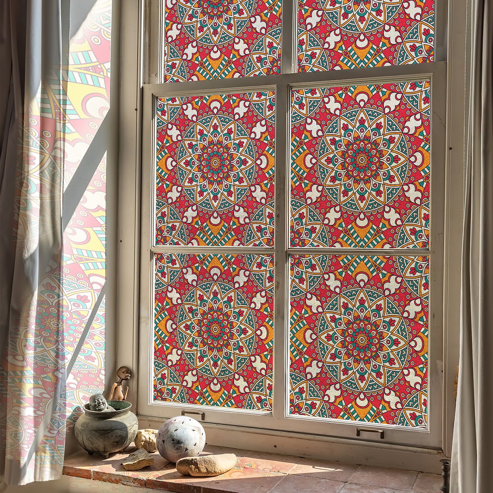 Bohemian Red Mandala Decorative Static Window Film