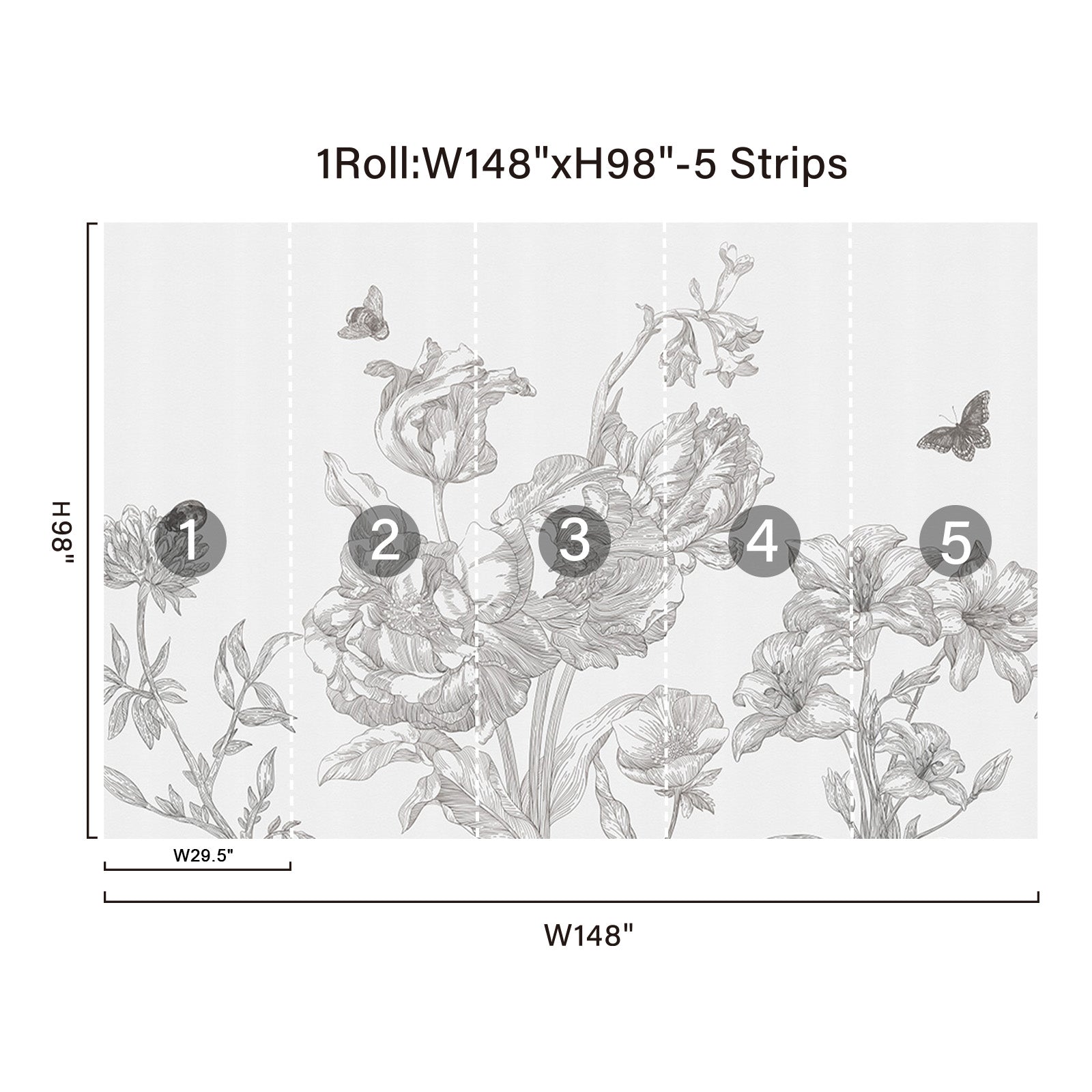 Black & White Line Floral Peel and Stick Wall Mural