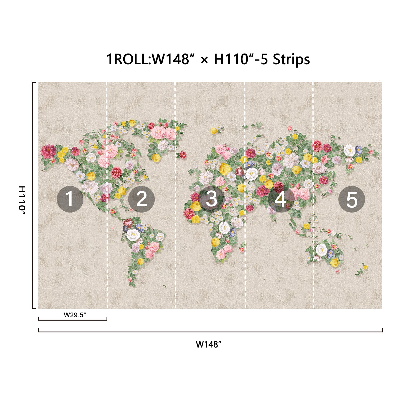Flower Map Peel and Stick Wall Mural