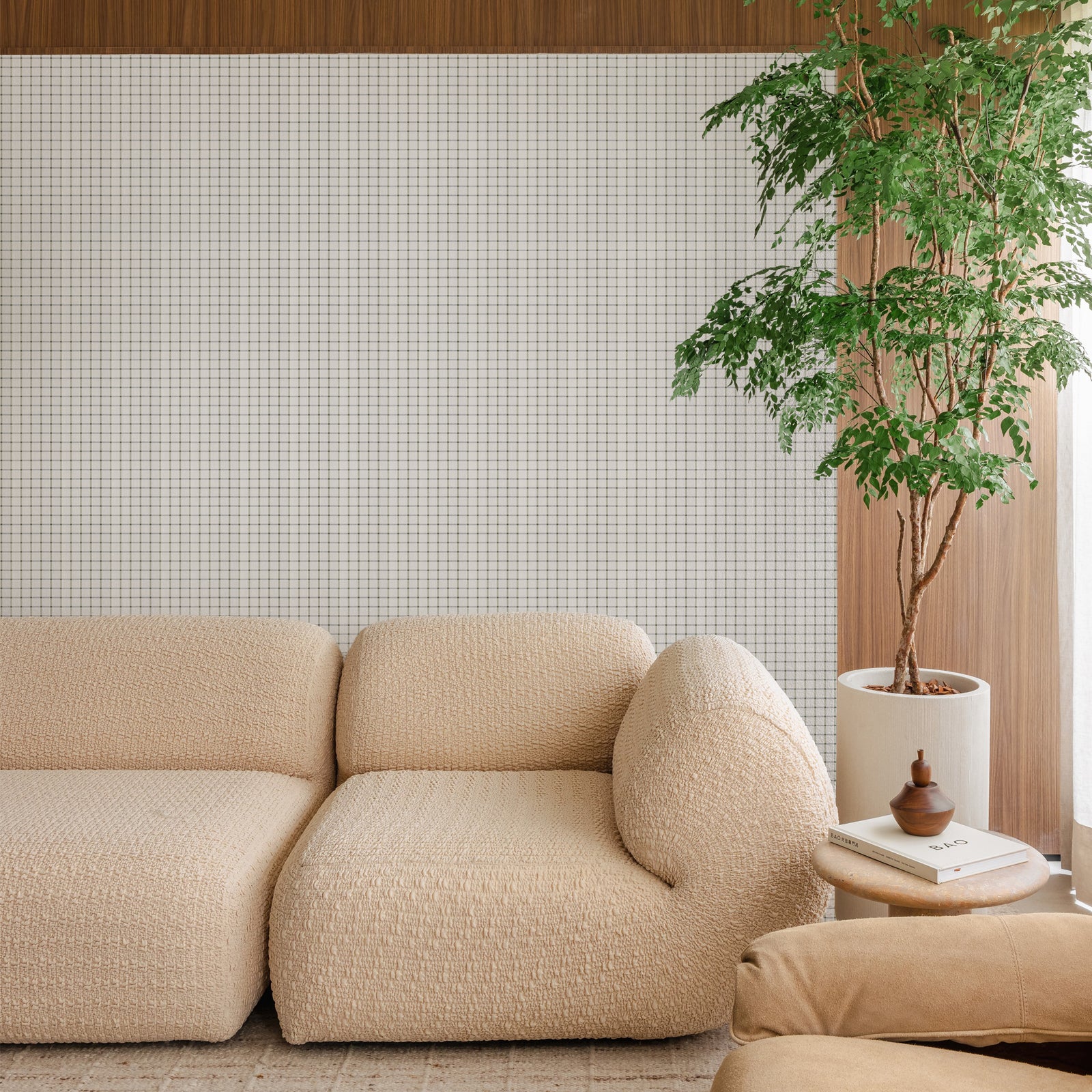 Green Grass Fine Grid Neutral Peel and Stick Wallpaper