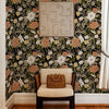 Vintage-Tapete im Landhausstil mit Blumenmuster in Grau