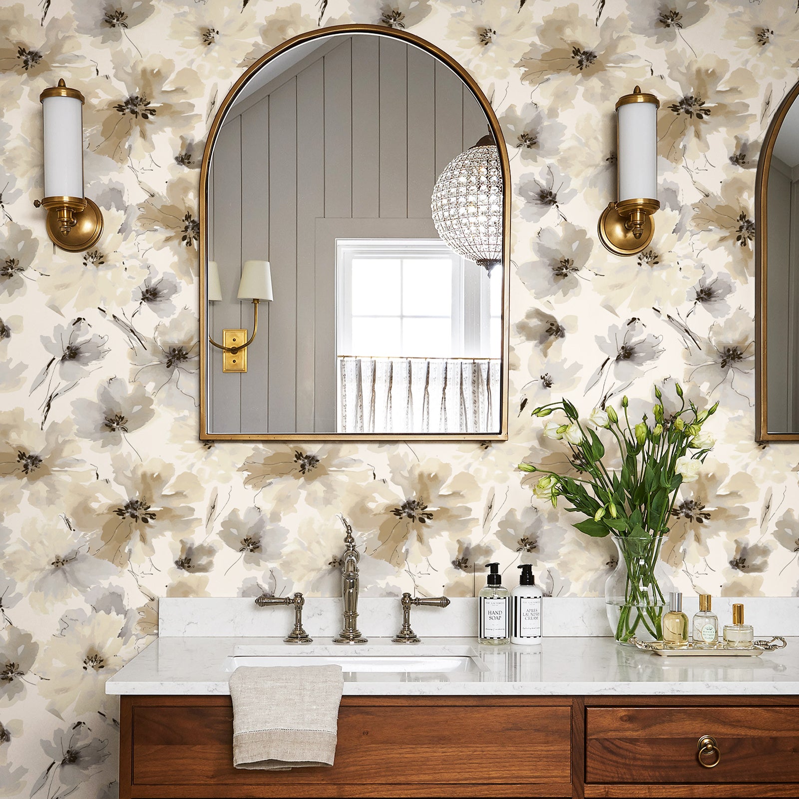 Biege Watercolor Flower Removable Peel and Stick Wallpaper