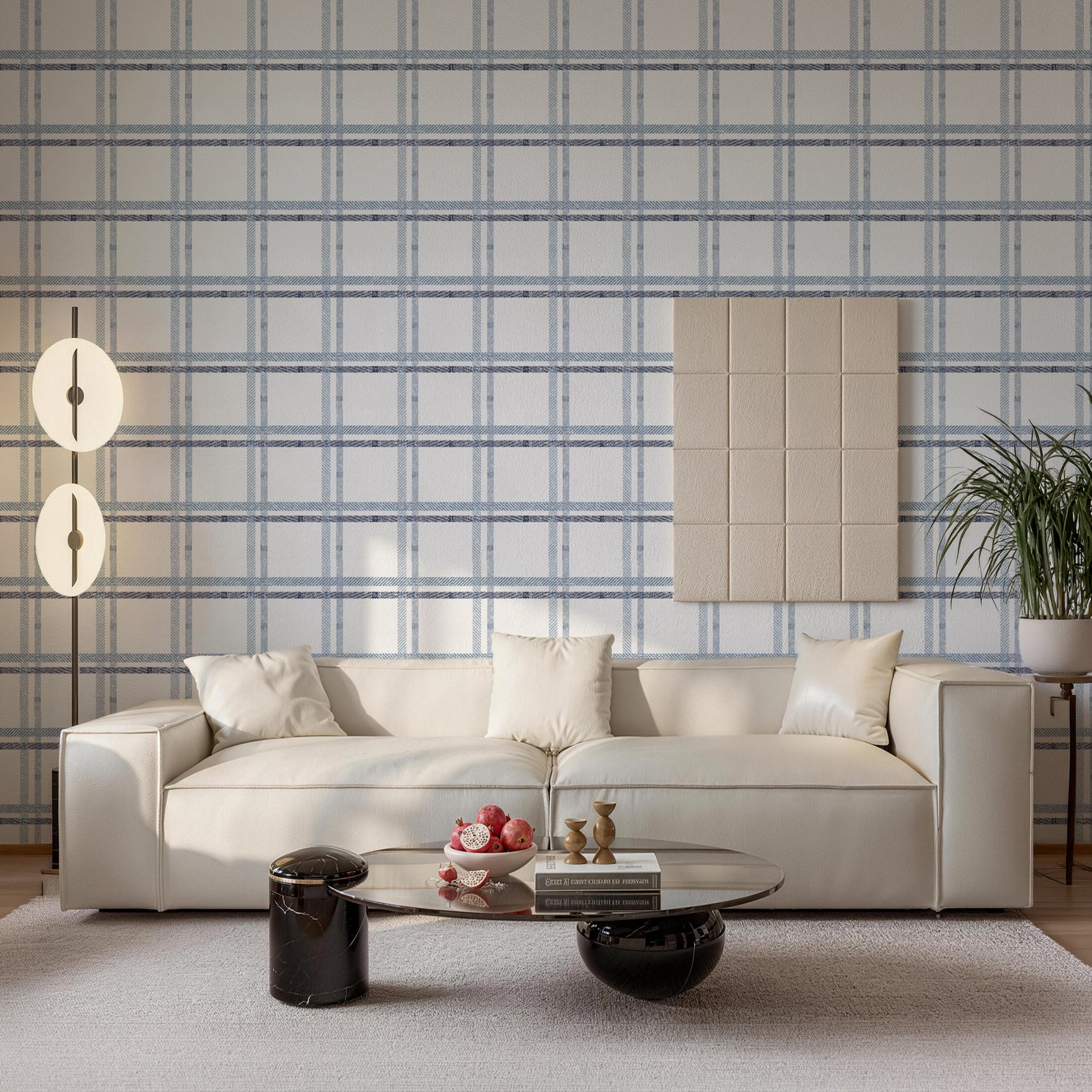 Misty Blue Layered Plaid British Style Peel and Stick Wallpaper