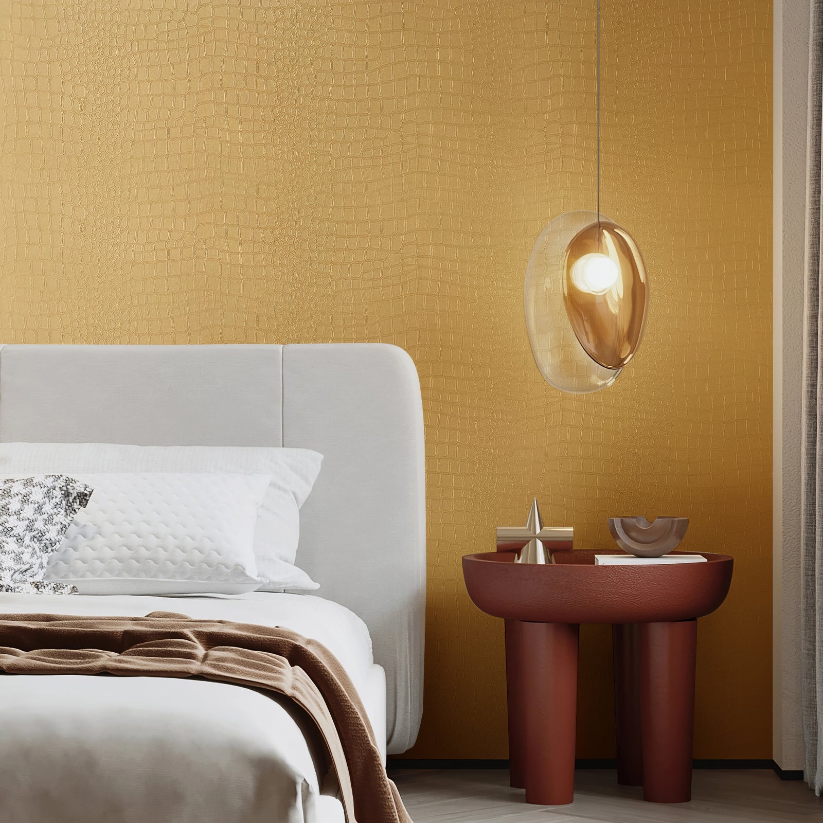 Removable Crocodile-Pattern Wallpaper, Embossed-Texture Wall Decal
