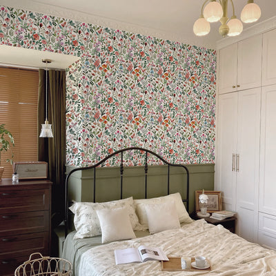 Green and Pink Wildflower Wallpaper