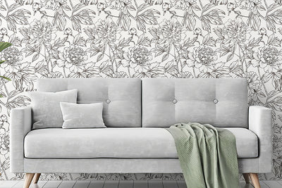 Green Floral Linear Wallpaper