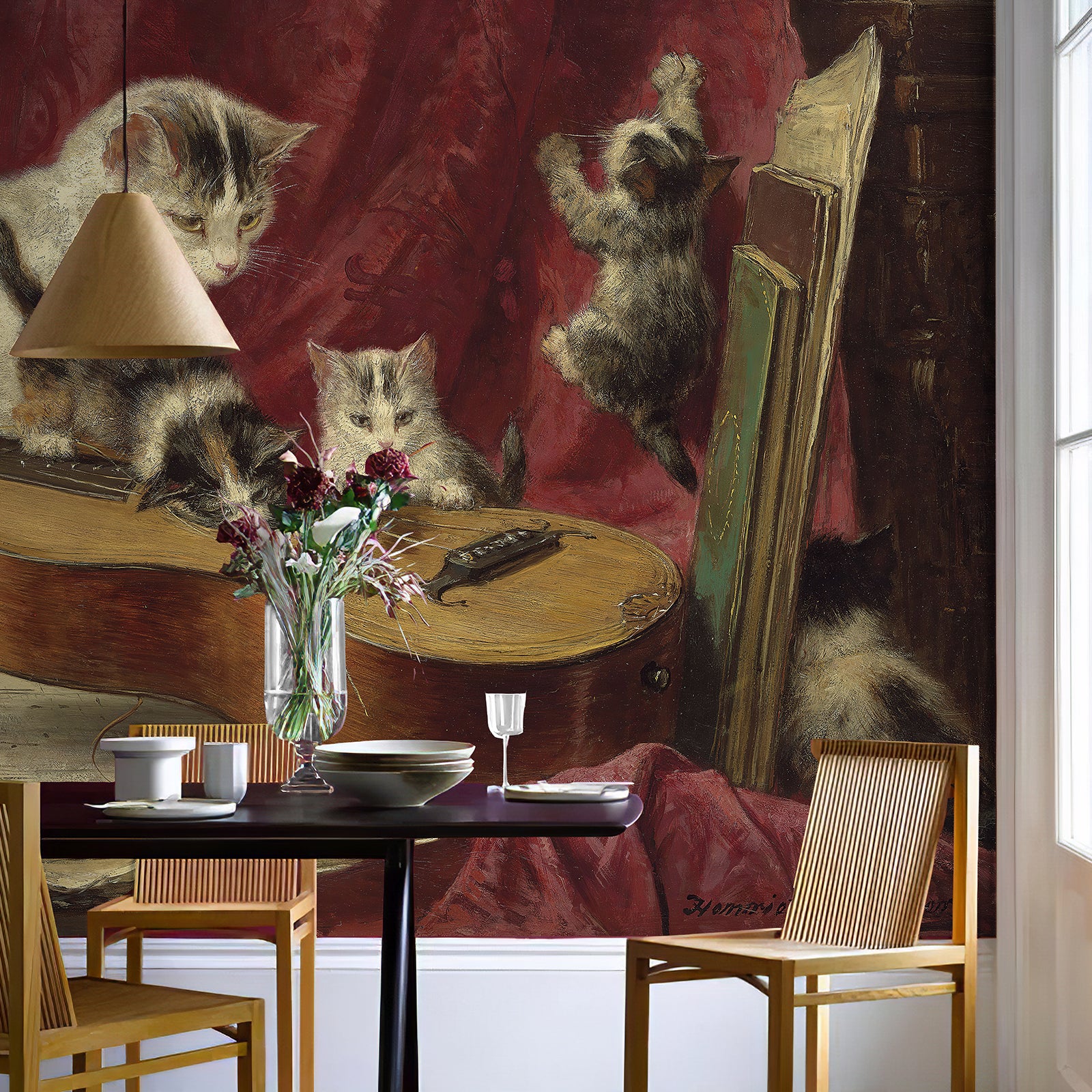 Cat Family & Guitar Peel and Stick Wall Mural